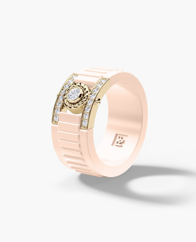 Ready to Ship - ROPES Atomic Silicone & 14k Yellow Gold Ring with 0.30ct Diamonds