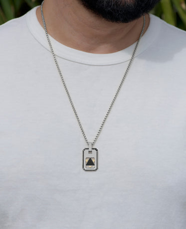 STAR OF DAVID Reversible Dog Tag Double Plate Pendant in Two-Tone Gold with 0.90ct Black Diamonds