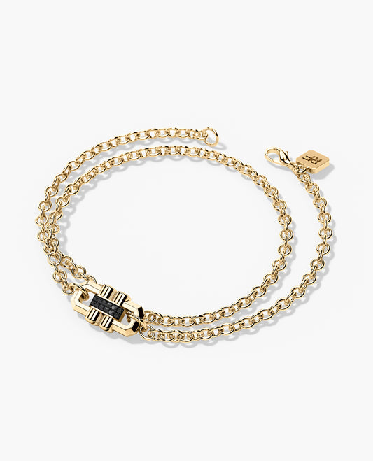 MOSS Gold Charm Bracelet with 0.12ct Black Diamonds