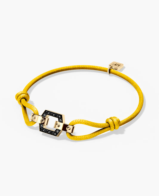 NORTHSTAR Cord Bracelet with Gold Charm & 0.16ct Black Diamonds