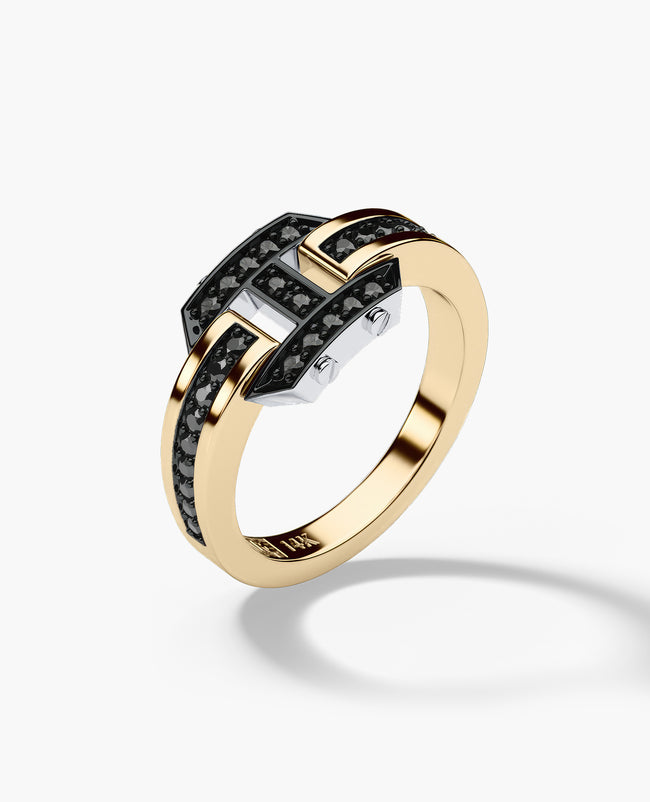 BRIGGS MINI Two-Tone Gold Ring with 0.30ct Black Diamonds