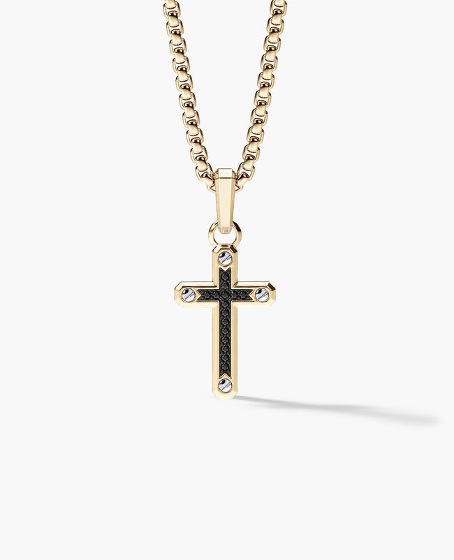 CROSS Pendant in Two-Tone Gold with Black Diamonds