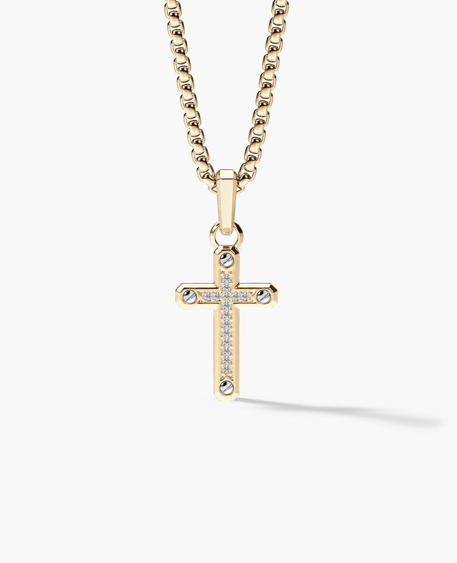 CROSS Pendant in Two-Tone Gold with 0.05ct Diamonds - 25mm