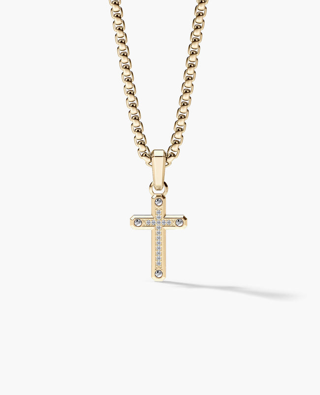 Ready to Ship - CROSS Pendant in 14k Yellow & White Gold with 0.05ct Diamonds (25mm)