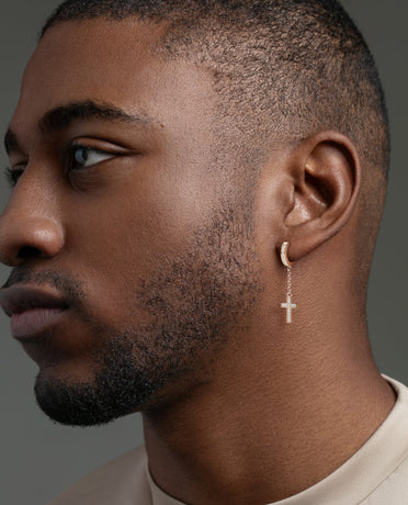 Ready to Ship - DANGLE Cross Hoop Gold Earring with 0.12ct Diamonds