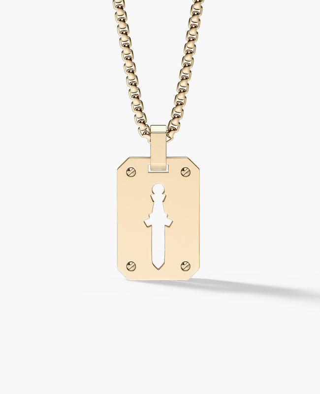 SHADOW DAGGER Gold Dog Tag Pendant