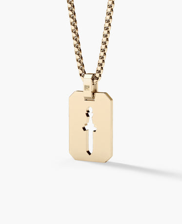SHADOW DAGGER Gold Dog Tag Pendant