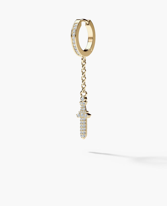 DANGLE Dagger Hoop Gold Earring on the chain with 0.20ct Diamonds