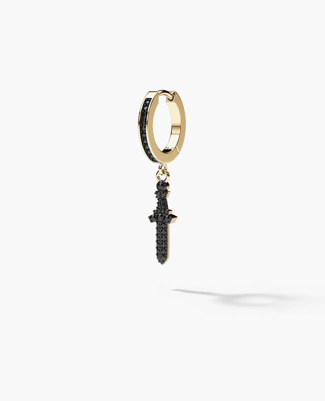 DANGLE Dagger Hoop Gold Earring with 0.20ct Black Diamonds