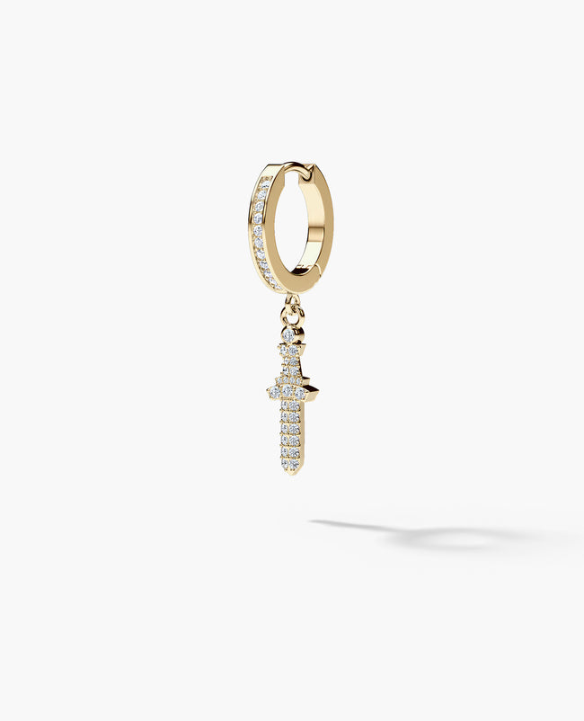 DANGLE Dagger Hoop Gold Earring with 0.20ct Diamonds