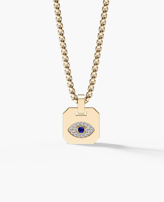 EVIL EYE Dog Tag Pendant in Gold with 0.20ct Sapphire and Diamonds