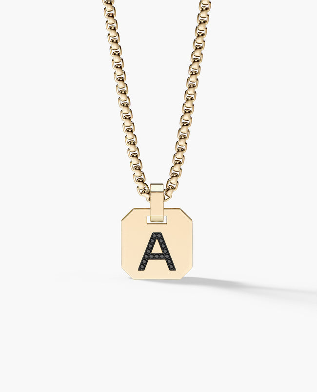 INITIAL DOG TAG Pendant in Gold with 0.10ct Black Diamonds