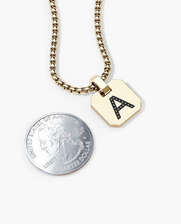 INITIAL DOG TAG Pendant in Gold with 0.10ct Black Diamonds