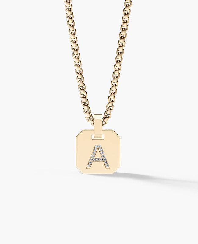 INITIAL DOG TAG Pendant in Gold with 0.10ct Diamonds