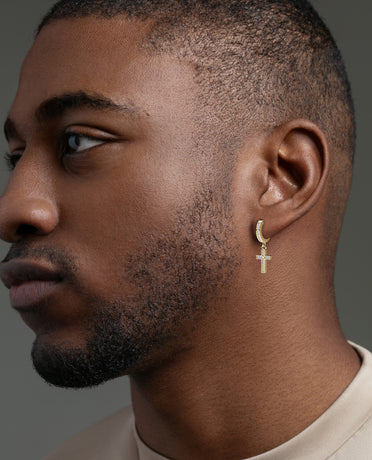 DANGLE Cross Gold Hoop Huggie Earring with 0.12ct Diamonds