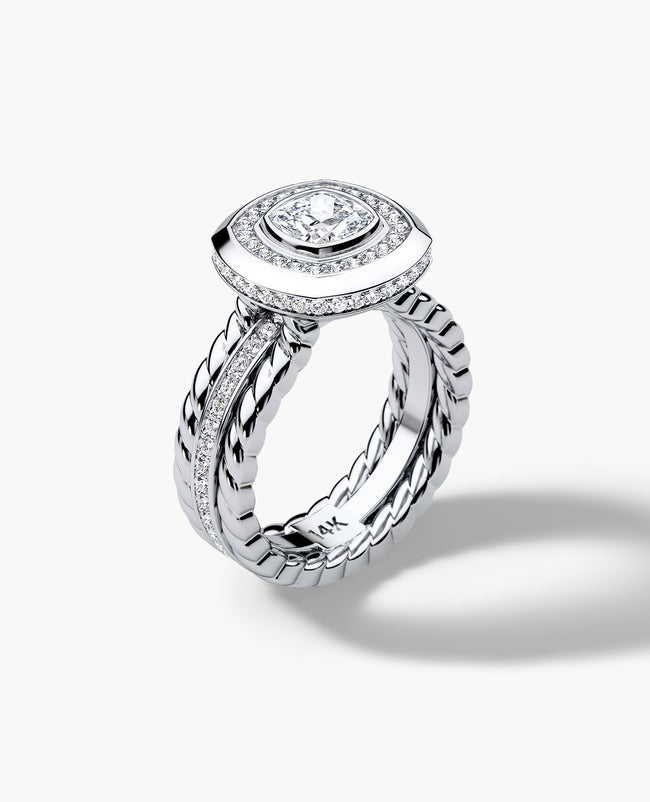 ROPES Cushion Cut Diamond Engagement Ring in Gold and Platinum