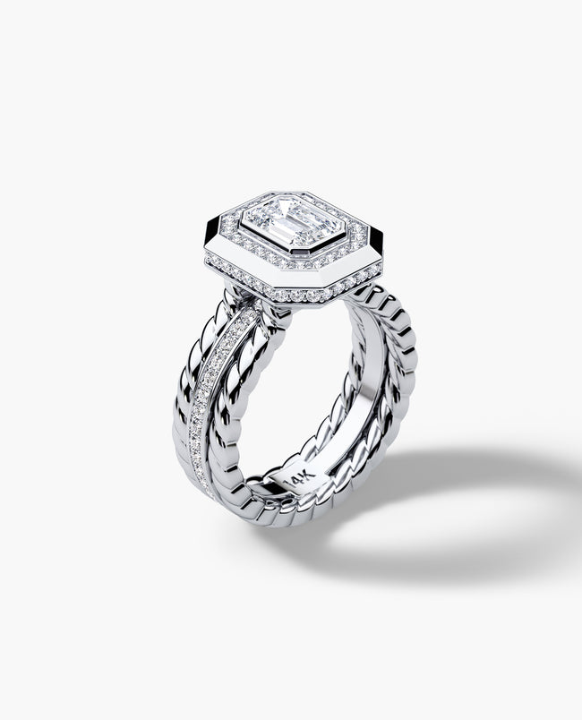 ROPES Emerald Cut Diamond Engagement Ring in Gold and Platinum