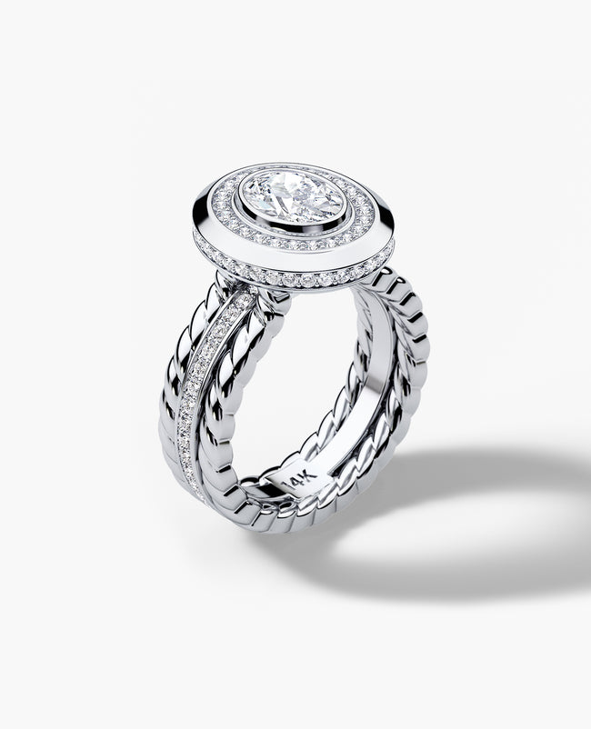 ROPES Oval Cut Diamond Engagement Ring in Gold and Platinum