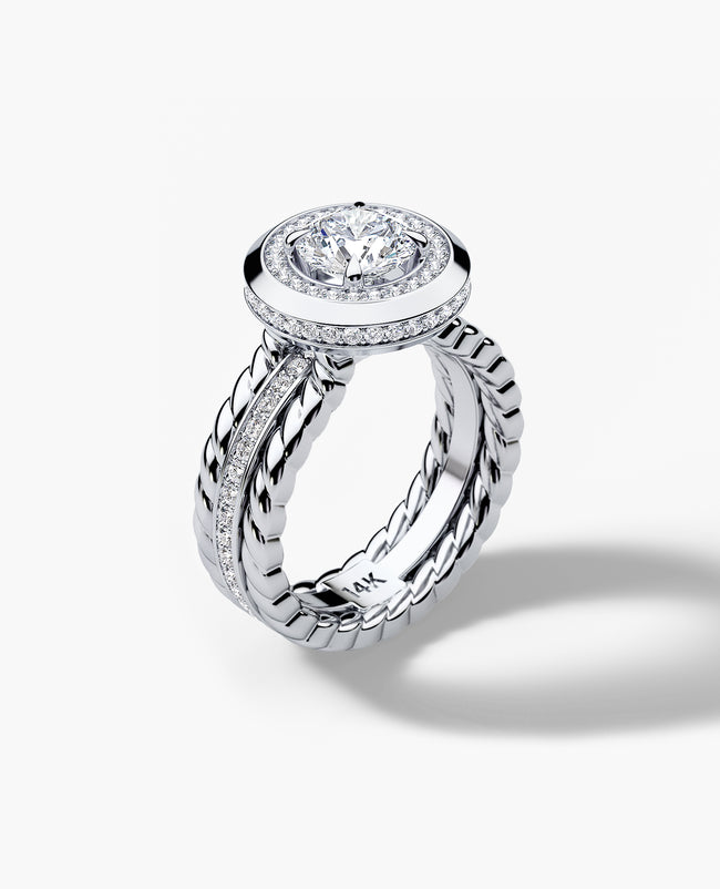 ROPES Round Cut Diamond Engagement Ring in Gold and Platinum