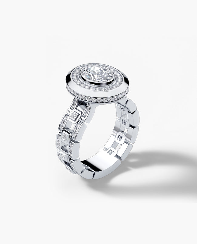 LA PAZ Oval Cut Diamond Engagement Ring in Gold and Platinum