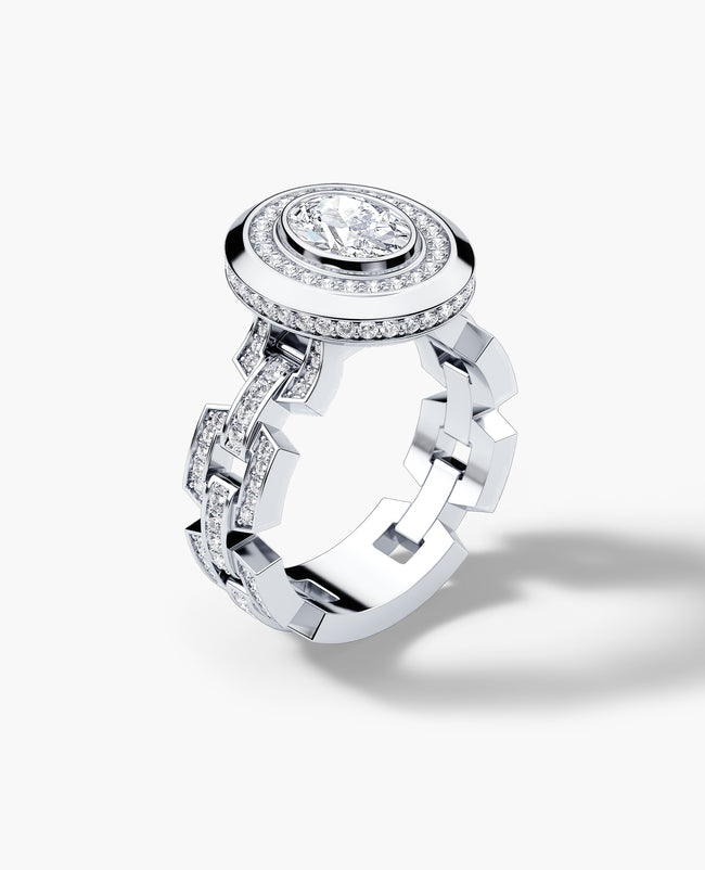 NORTHSTAR Oval Cut Diamond Engagement Ring in Gold and Platinum