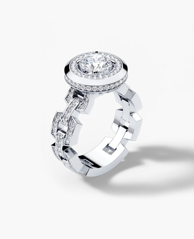 NORTHSTAR Round Cut Diamond Engagement Ring in Gold and Platinum