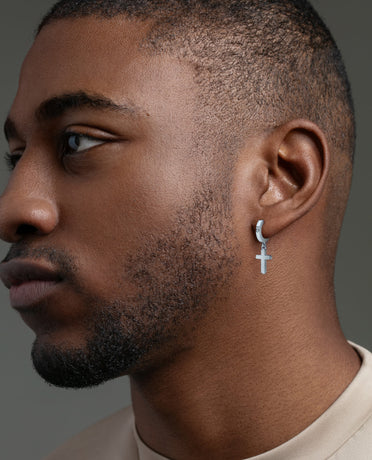 Ready to Ship - DANGLE Cross Gold Hoop Huggie Earring