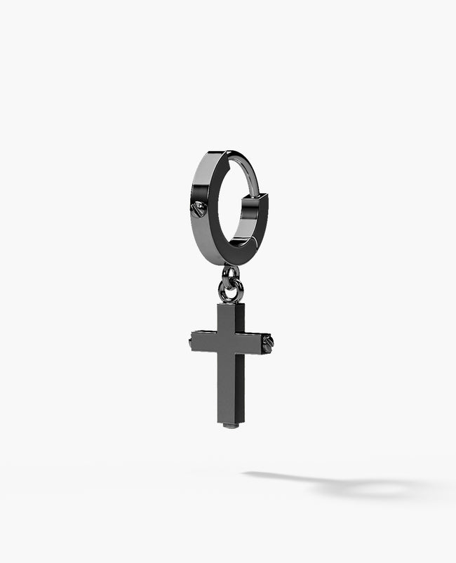 DANGLE Cross EverBlak Black Gold Hoop Huggie Earring