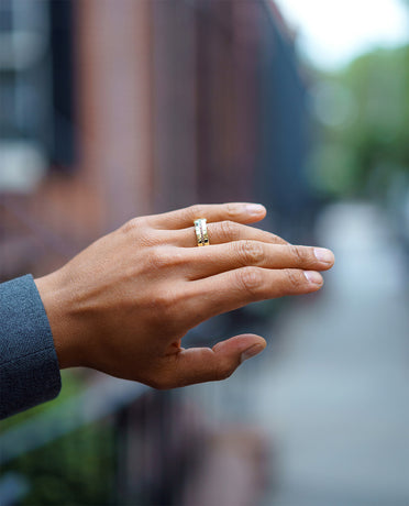 FRANKLIN Comfort Fit Gold Ring with 0.50ct Black Diamonds - Wide Version