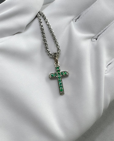 MINI CROSS Pendant in Gold with 0.25ct Emeralds