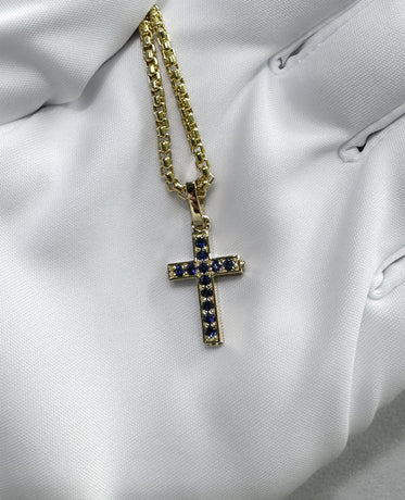 MINI CROSS Pendant in Gold with 0.25ct Sapphires