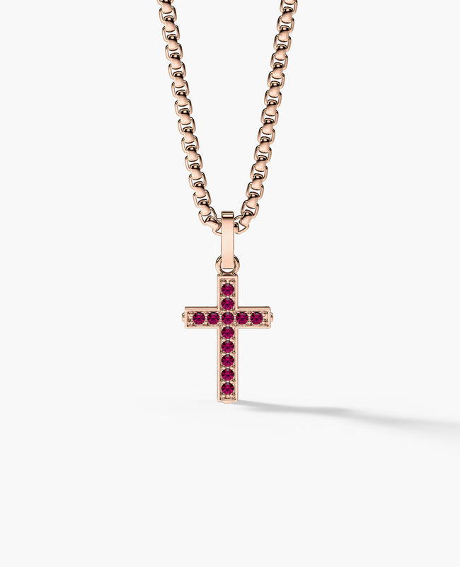 MINI CROSS Pendant in Gold with 0.25ct Rubies