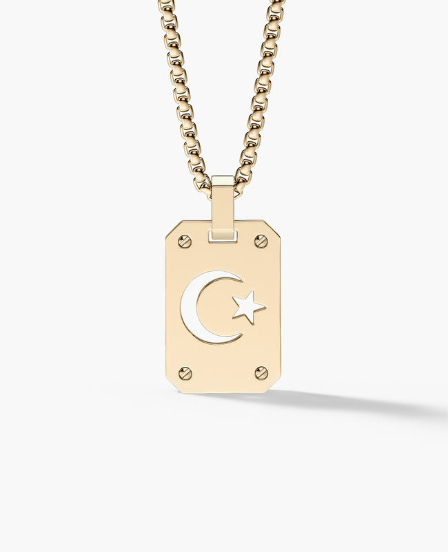 SHADOW MOON and Star Gold Dog Tag Pendant