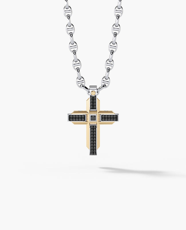 CROSS Pendant in Gold with 0.60ct Black Diamonds