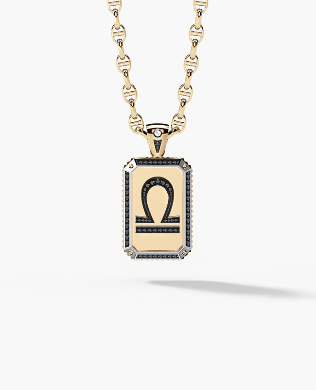 ZODIAC DOG TAG Pendant in Gold with 0.60ct Black Diamonds