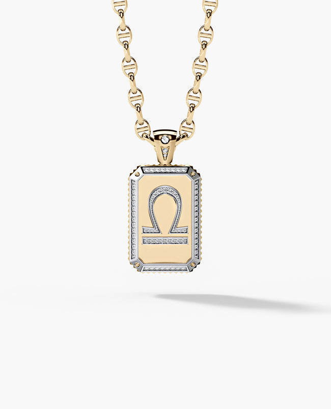 ZODIAC DOG TAG Pendant in Gold with 0.60ct Diamonds