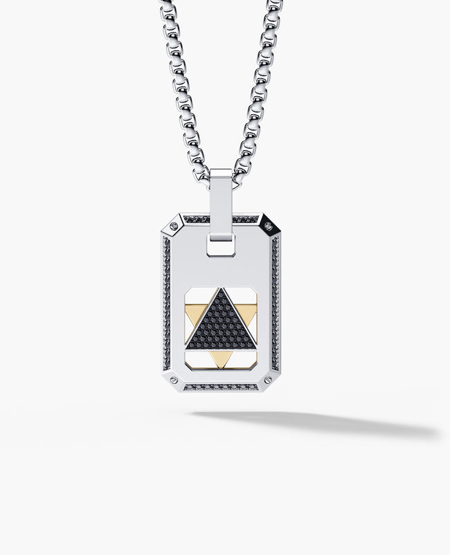 STAR OF DAVID Reversible Dog Tag Double Plate Pendant in Two-Tone Gold with 0.90ct Black Diamonds