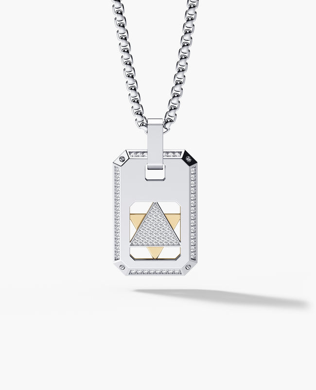 STAR OF DAVID Reversible Dog Tag Double Plate Pendant in Two-Tone Gold with 0.90ct Diamonds