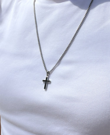 MINI CROSS Pendant in Gold with 0.25ct Black Diamonds