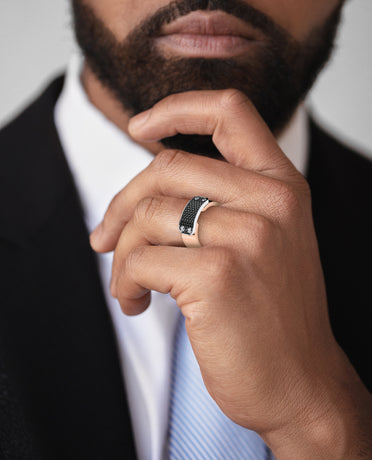 DONLIN Two-Tone Gold Ring with Plate and 0.40ct Black Diamonds