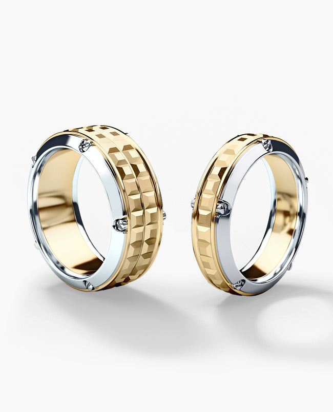 CALHOUN Two-Tone Gold Matching Wedding Band Set
