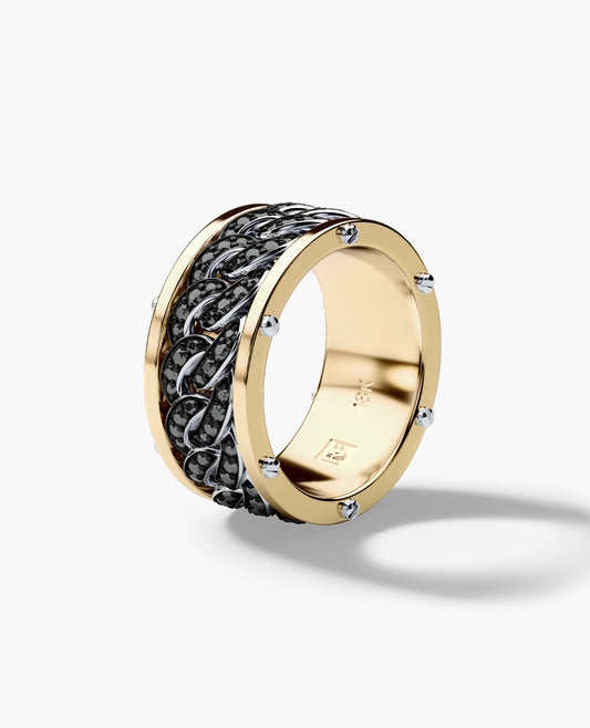 KENSINGTON Two-Tone Gold Cuban Link Ring with 1.45ct Black Diamonds