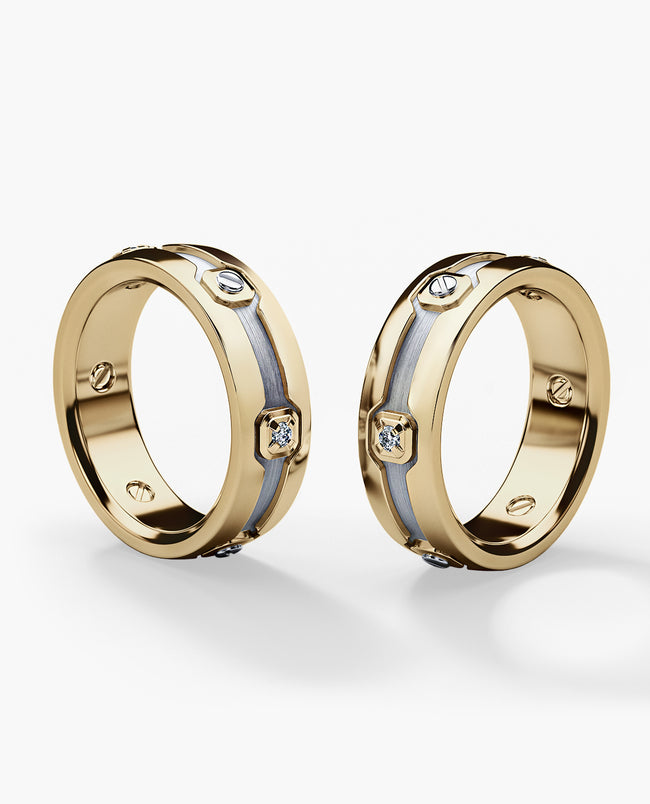 NEWMONT Two-Tone Gold Matching Diamond Wedding Band Set