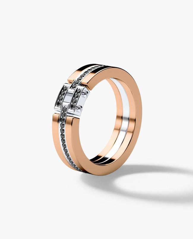 MEIKLE Two Tone Gold Wedding Ring with 0.45ct Black Diamonds