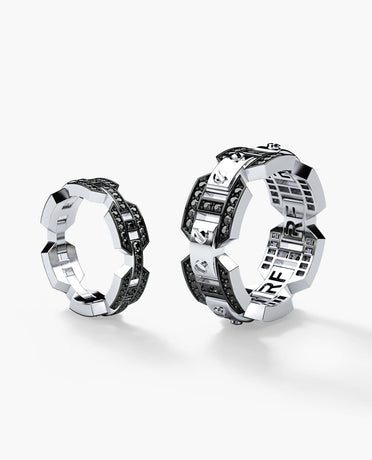 BRIGGS Gold Matching Black Diamond Wedding Band Set