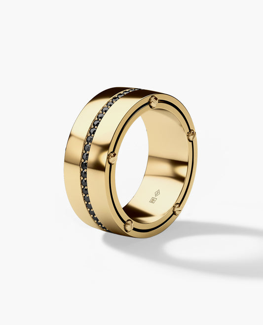 FRANKLIN Comfort Fit Gold Ring with 0.50ct Black Diamonds - Wide Version