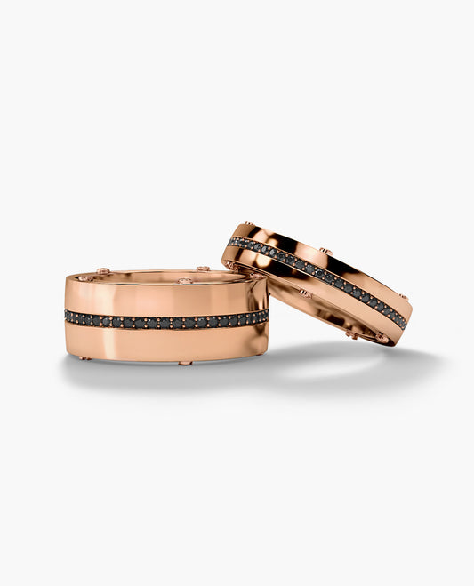 FRANKLIN Gold Matching Black Diamond Wedding Band Set