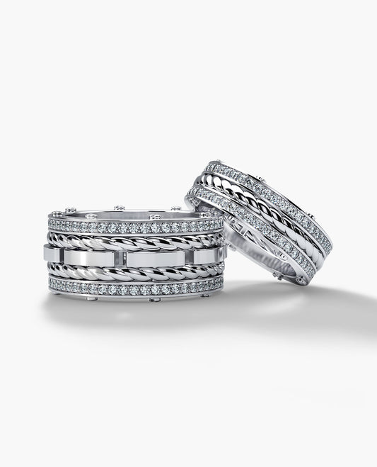 ROPES Gold Matching Diamond Wedding Band Set