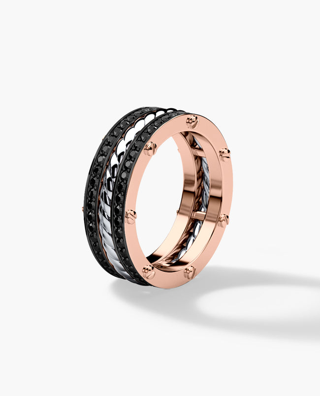 ROPES Two-Tone Gold Ring with 0.70ct Black Diamonds