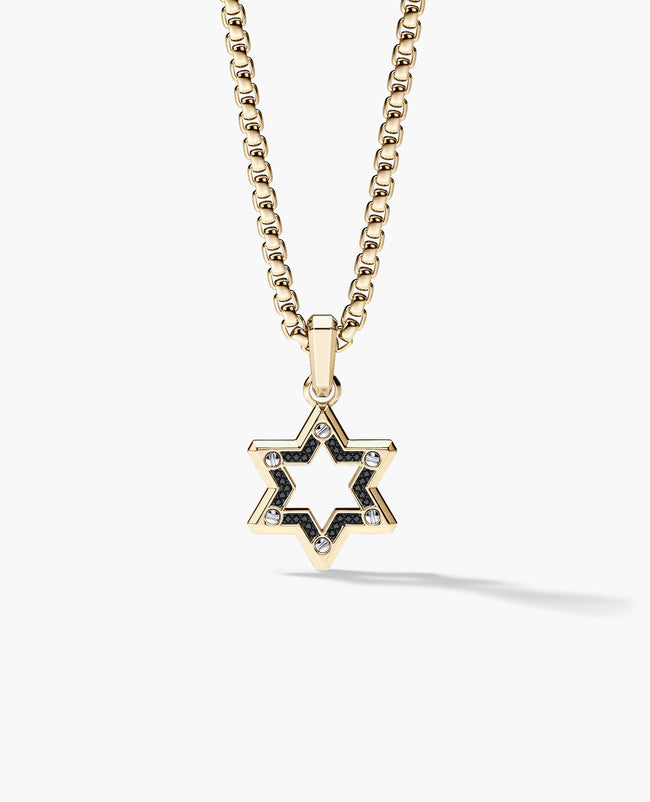 Ready to Ship - STAR OF DAVID Pendant in 14k Yellow & White Gold with 0.10ct Black Diamonds (25mm)